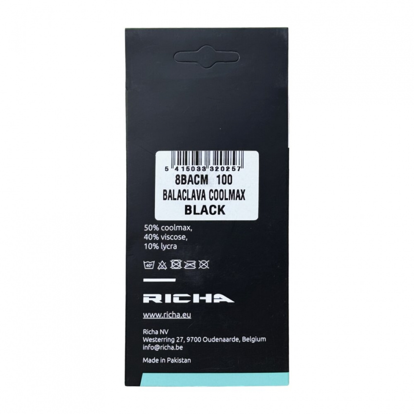 RICHA BALACLAVA COOLMAX BLACK ONESIZE
